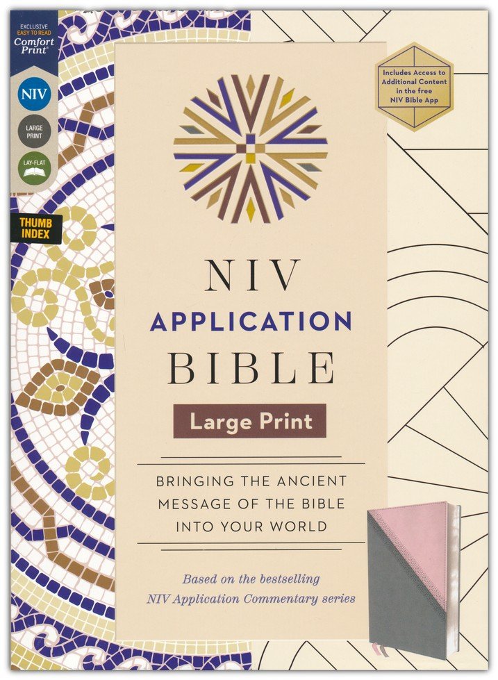 NIV  Application Bible Large Print Pink/Gray Leathersoft Indexed
