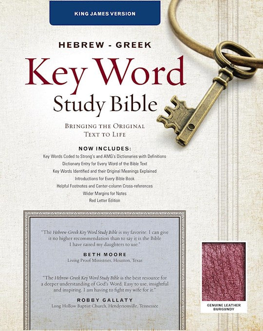 KJV Hebrew-Greek Key Word Bible Burgundy Genuine Leather, Indexed