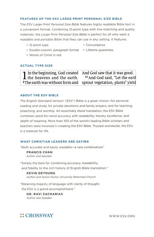 ESV Large Print Personal Size Bible TruTone, Chestnut