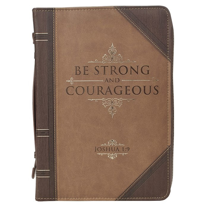 Bible Cover Be Strong & Courageous Medium Brown/Tan Luxleather