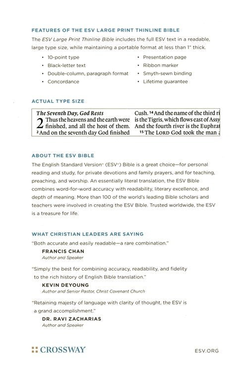 ESV Large Print Thinline Bible, Azurite Blue Trutone