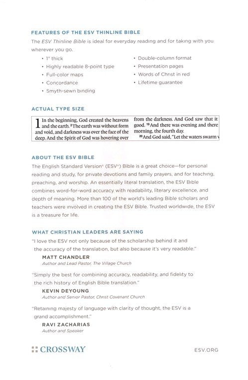 ESV Thinline Bible, Deep Teal Trutone *