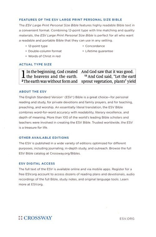 ESV Large Print Personal Size Bible TruTone, Blush Rose