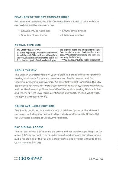 ESV Compact Bible - Deep Brown Buffalo Leather