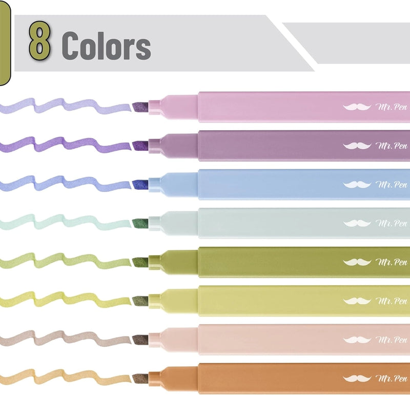 Mr. Pen Aesthetic Highlighters, 8 piece Chisel Tip