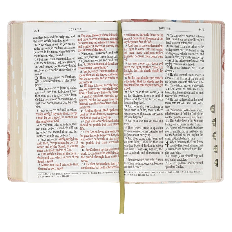 KJV Giant Print Standard Size Bible Pink Floral Faux Leather Indexed