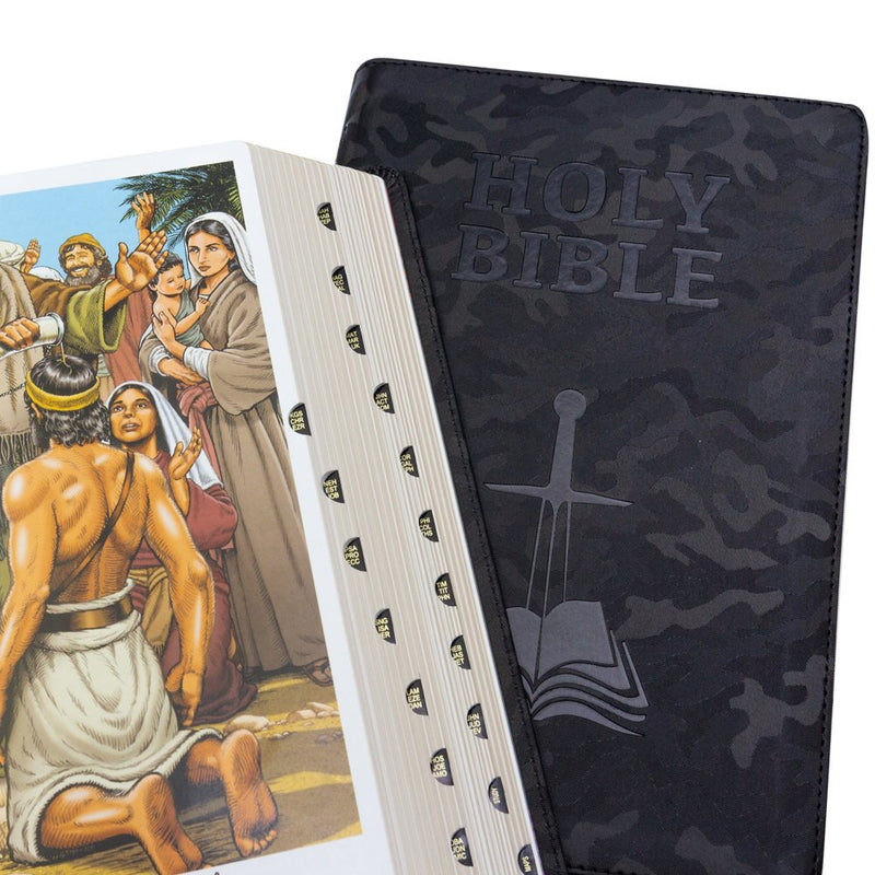 NASB 1995 Children's Edition Midnight Black Camo Faux Leather, Indexed