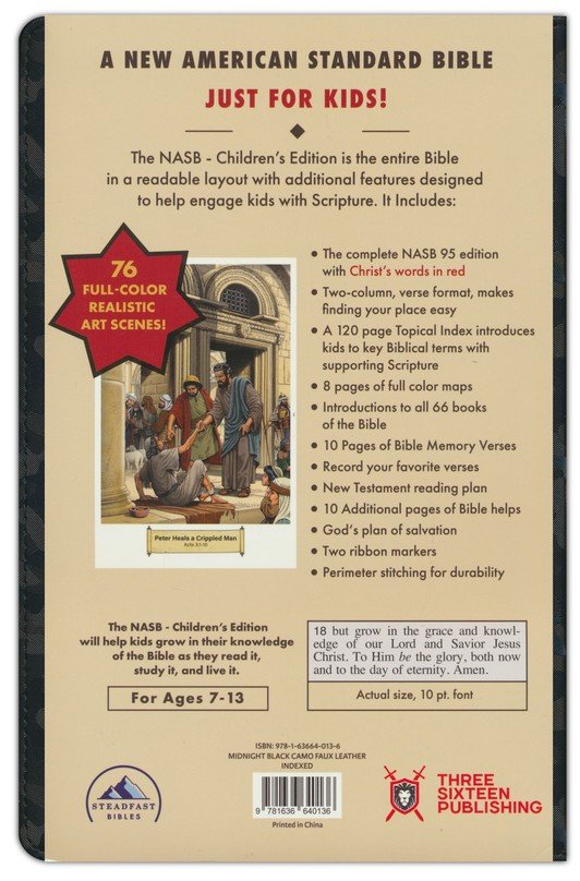 NASB 1995 Children's Edition Midnight Black Camo Faux Leather, Indexed