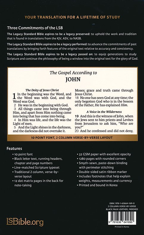 Legacy Standard 2 Column Verse-by-Verse Bible, Black Faux Leather, Indexed