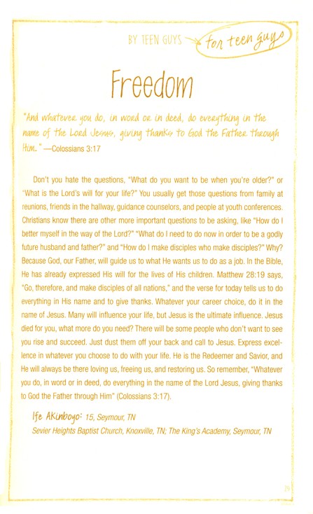 Teen to Teen: 365 Devotions for Teen Guys by Teen Guys Hardback