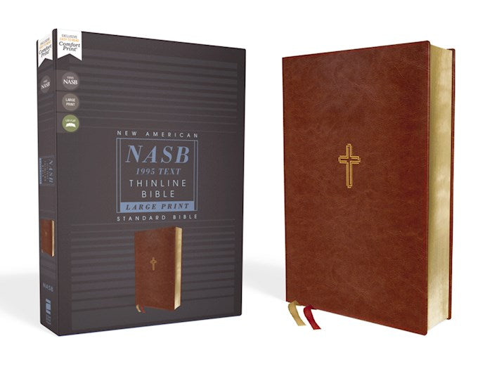 NASB Thinline Large Print Bible Brown Leathersoft