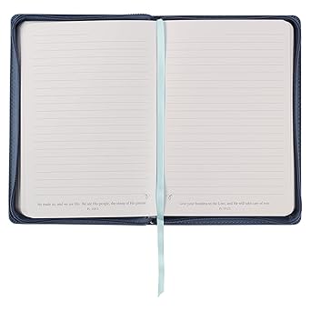 Classic Floral Embroidered  Journal with Zipper: Be Still Faux Blue Leather