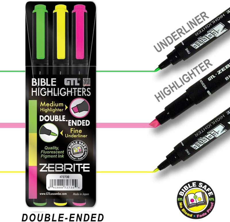 Zebrite Bible Highlighters, 3 Pack