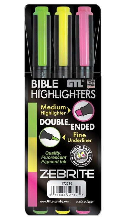 Zebrite Bible Highlighters, 3 Pack