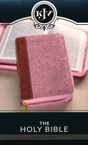 KJV Mini Pocket Bible Pink/Tan with Zipper Closure