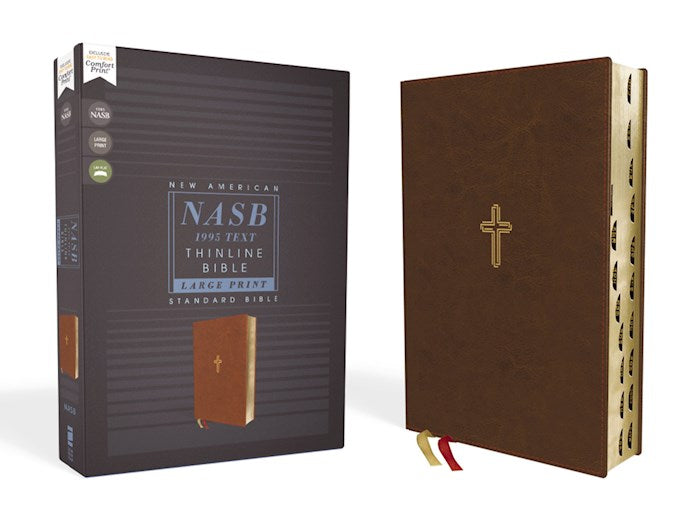 NASB Thinline Large Print Bible Brown Leathersoft Indexed