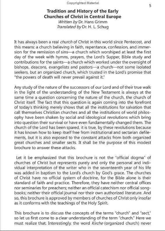 Tradition and History of the Early Churches of Christ in Central Europe, Reprint