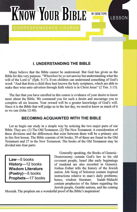 Know Your Bible CC:  Lesson 1