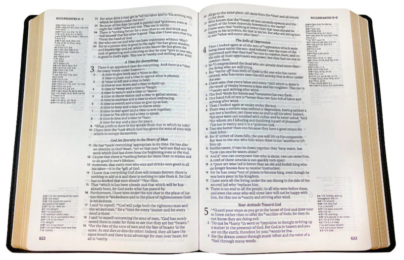 NAS 1995 Side Column Reference Bible, Black Leathertex
