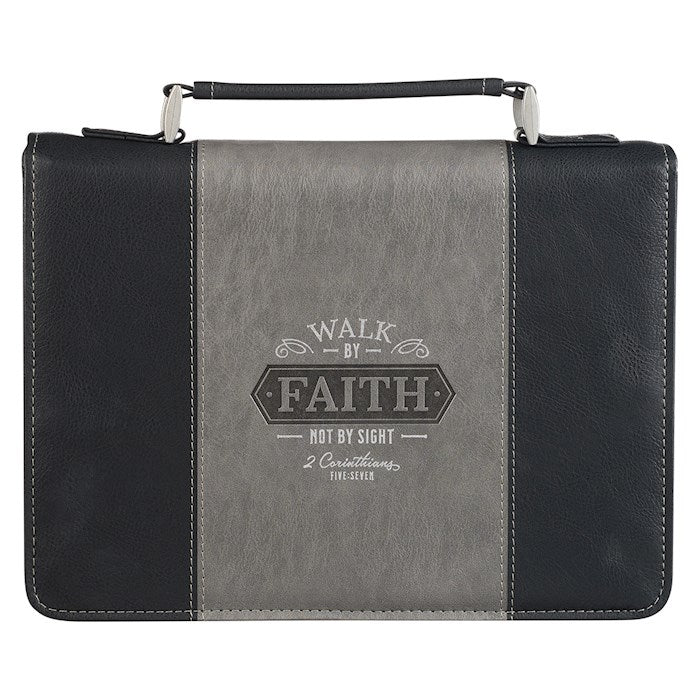 Bible Cover Walk By Faith Two-Tone Black, Large