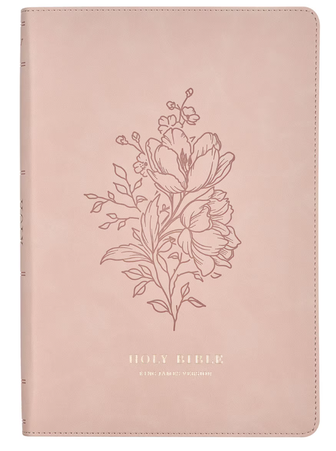 KJV Large Print Thinline Bible Pink Floral Faux Leather Indexed