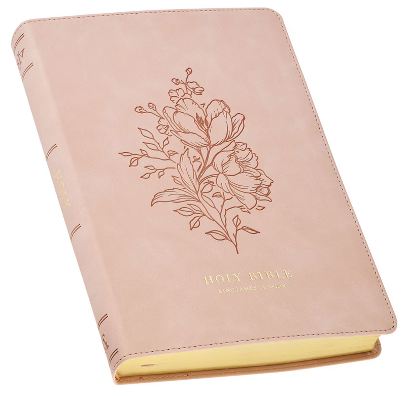 KJV Large Print Thinline Bible Pink Floral Faux Leather Indexed