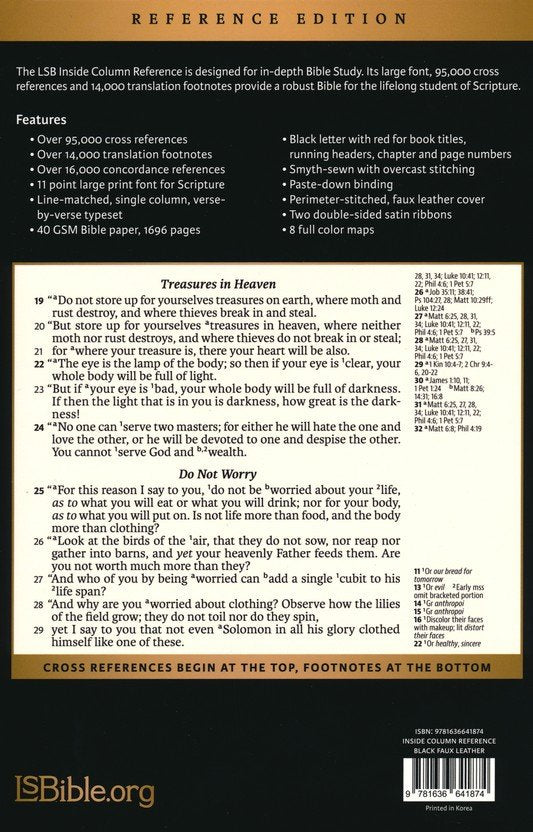 Legacy Standard Inside Column Reference Bible, Black Faux Leather