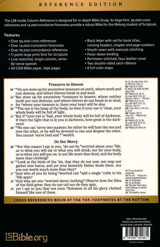 Legacy Standard Inside Column Reference Bible , Black Faux Leather, Indexed