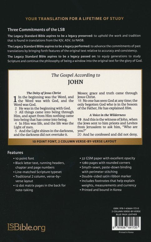 Legacy Standard 2 Column Verse-by-Verse Bible, Blue Faux Leather