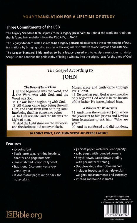 Legacy Standard 2 Column Verse-by-Verse Bible, Brown Faux Leather, Indexed