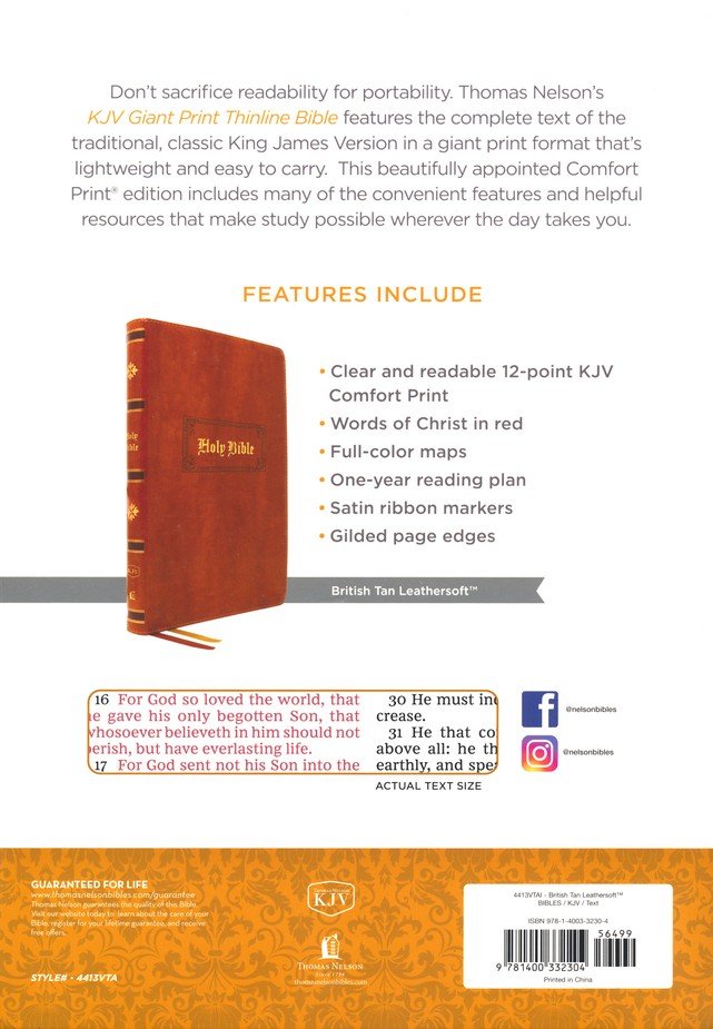 KJV Giant Print Thinline Bible Tan Leathersoft Indexed Vintage Series (op)