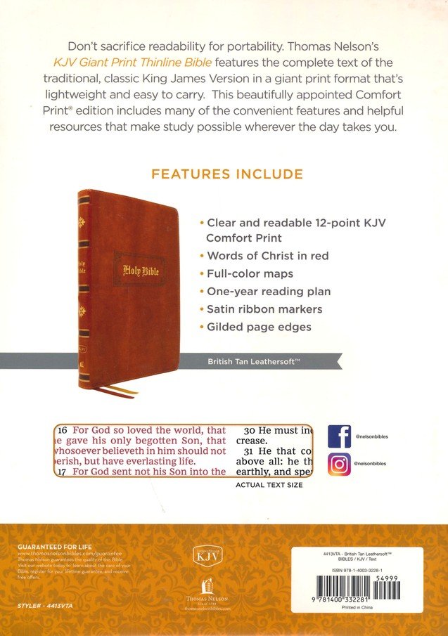 KJV Giant Print Thinline Bible Tan Leathersoft Vintage Series