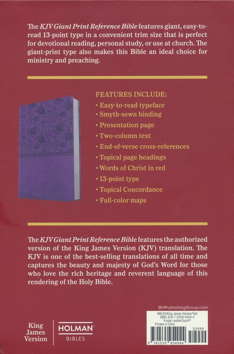 KJV Giant Print Reference Bible, Purple Leather Touch