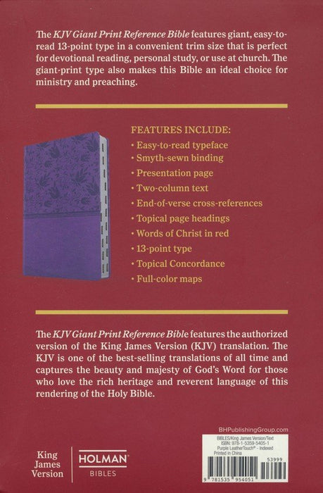 KJV Giant Print Reference Bible,  Purple Leathertouch, Indexed