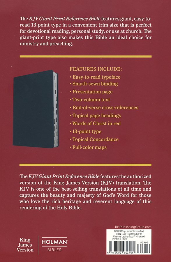 KJV Giant Print Reference Bible, Charcoal LeatherTouch, Indexed