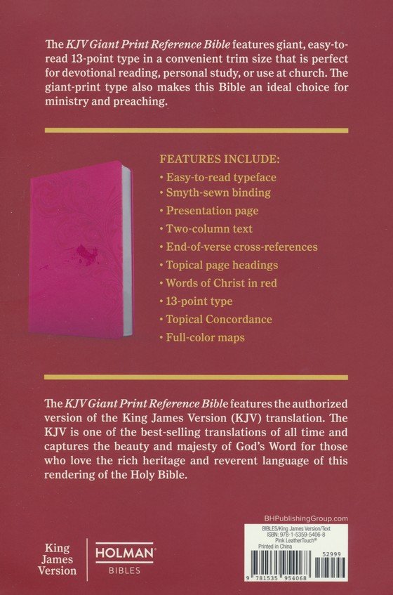 KJV Giant Print Reference Bible, Pink LeatherTouch