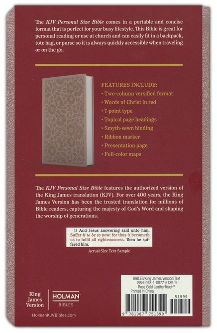 KJV Personal Size Reference Bible,  Rose Gold LeatherTouch