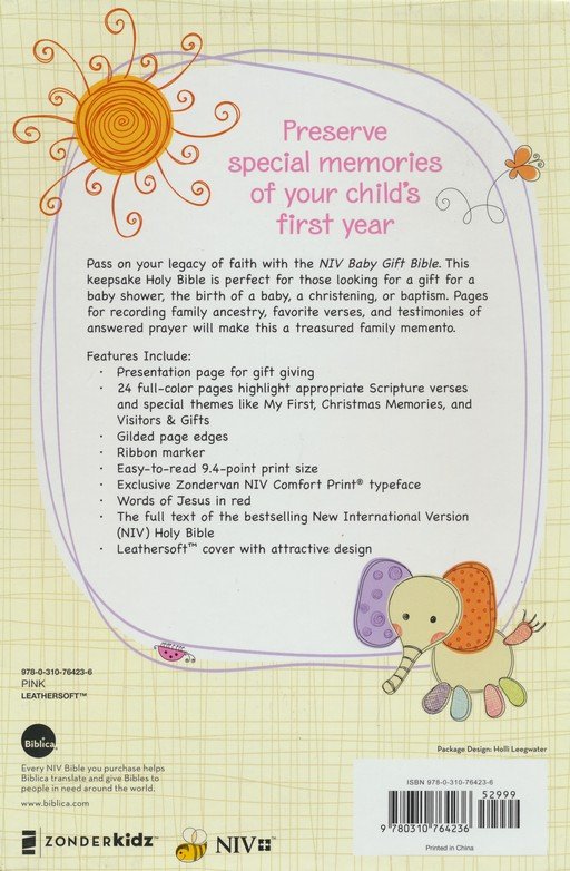NIV Baby Gift Bible, Pink Leathersoft