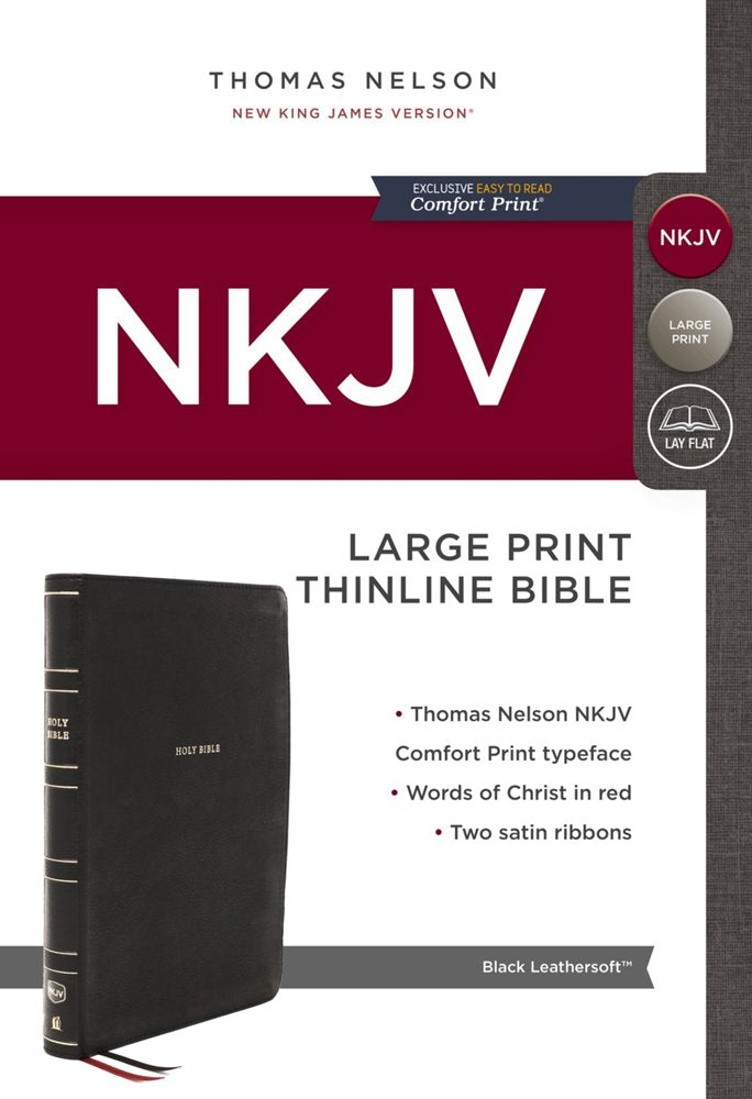 NKJV Large Print Thinline Bible Black LeatherSoft