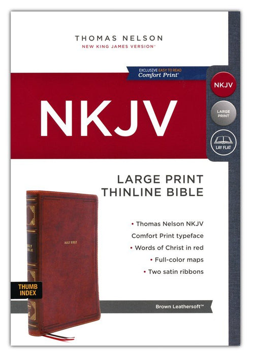NKJV Large Print Thinline Bible Brown LeatherSoft, Indexed