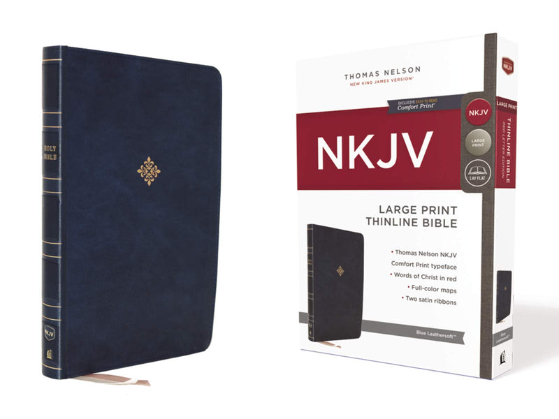 NKJV Large Print Thinline Bible Blue LeatherSoft
