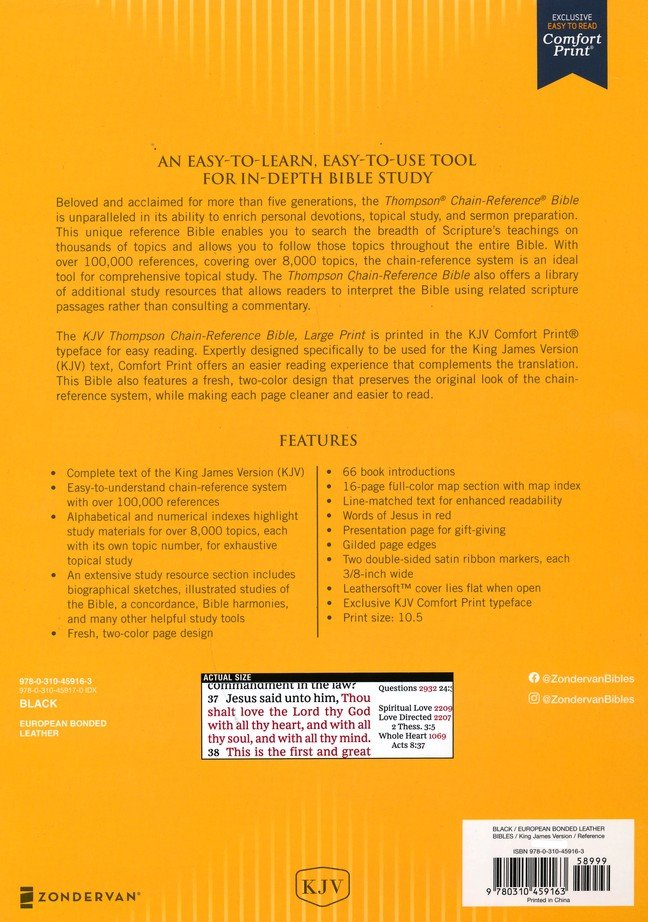 KJV Thompson Chain Reference Bible - Large Print Bonded Black Leather