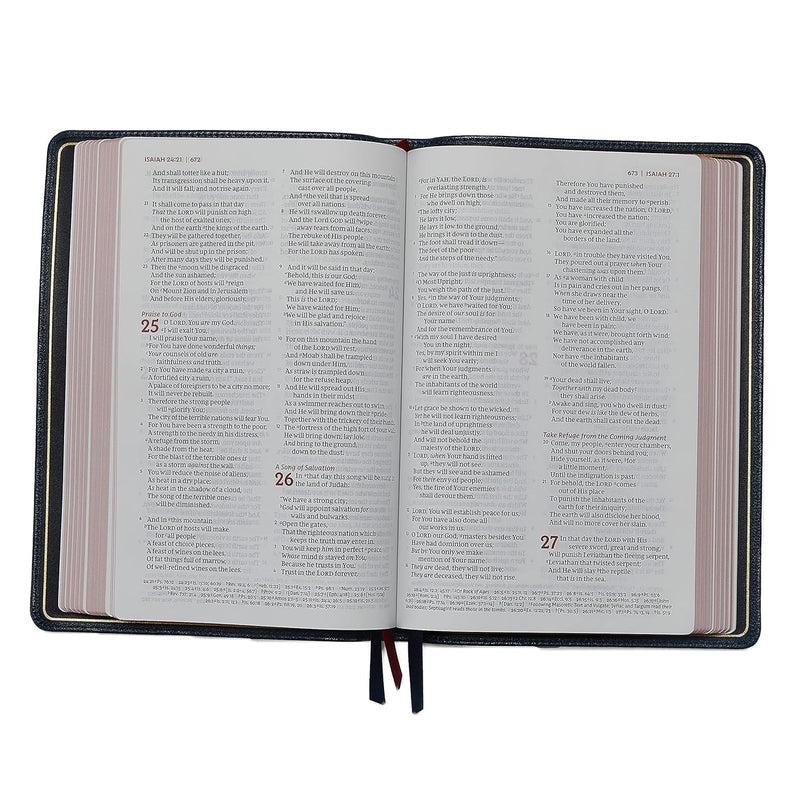 NKJV Large Print Thinline Reference Bible Blue LeatherSoft