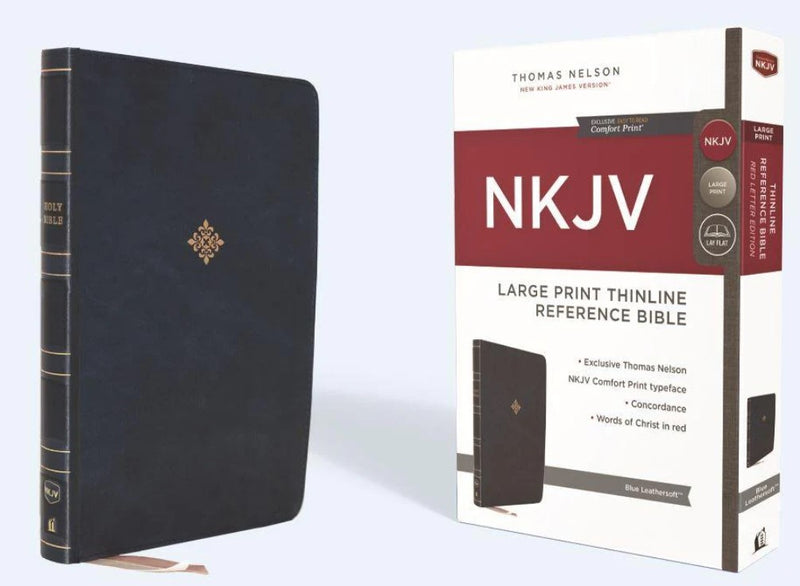 NKJV Large Print Thinline Reference Bible Blue LeatherSoft
