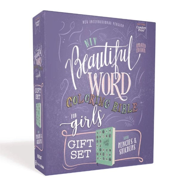 NIV Beautiful Word Coloring Bible Pencil/Sticker Gift set for Girls