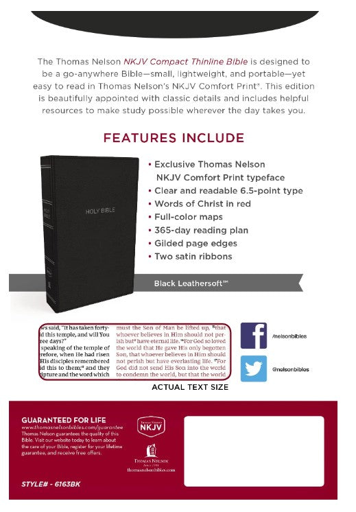 NKJV Compact Thinline Bible Black Imitation