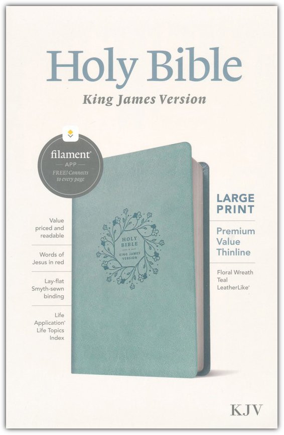 KJV Premium Value Thinline Large Print Bible,  Teal Floral Leatherlike