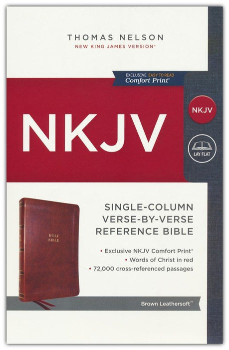 NKJV Single-Column Reference Bible Brown Leathersoft