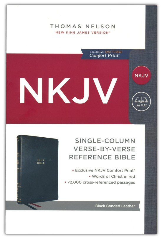 NKJV Single-Column Verse-by-Verse Ref Bible Black Bonded Leather