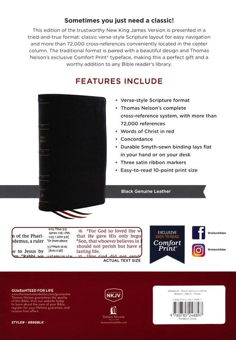 NKJV Classic Verse-by-Verse Center-Column Reference Bible,  Black Genuine Leather,  Indexed